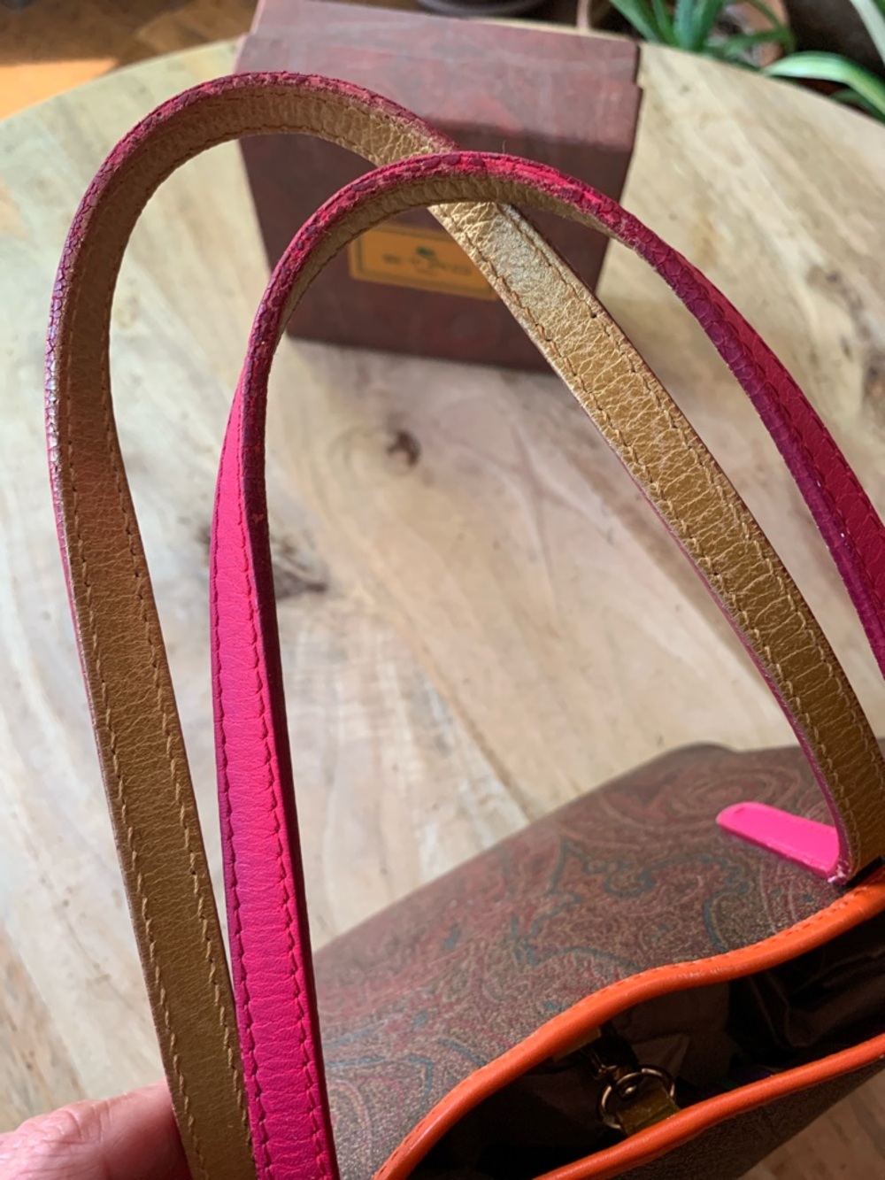 ETRO Paisley Shopping Tote with Pink Handles and Orange/Yellow Trim - Picture 8 of 17
